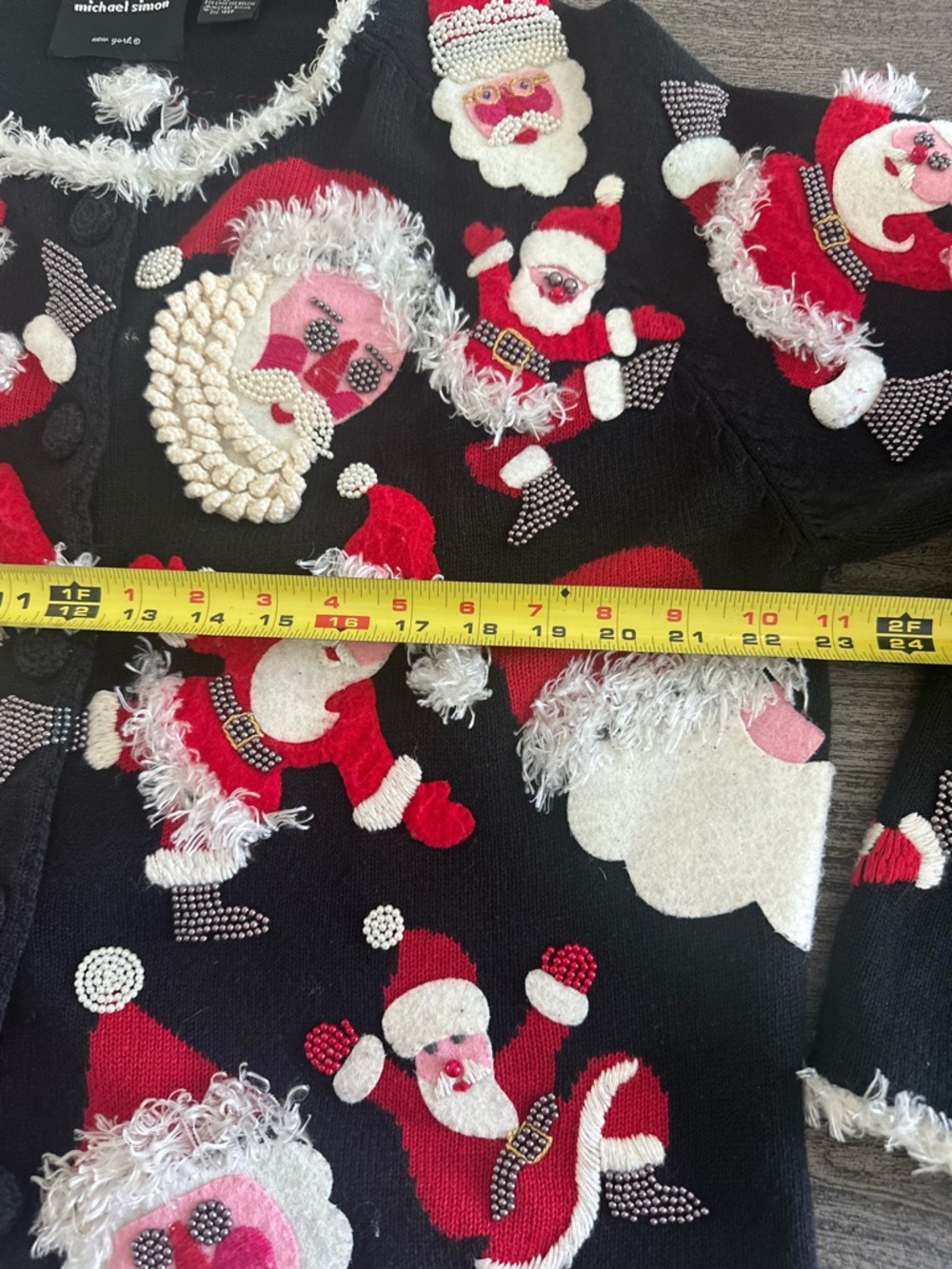 Michel Simon vintage rare Black Santa Knit Button-Front Women's Sweater Cardigan - Picture 9 of 10